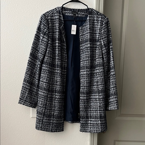 Ann Taylor Navy Blue and White Plaid Blazer - Picture 1 of 10
